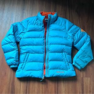 Marmot Teal Blue Orange Down Puffer Coat Jacket 700 Fill Medium